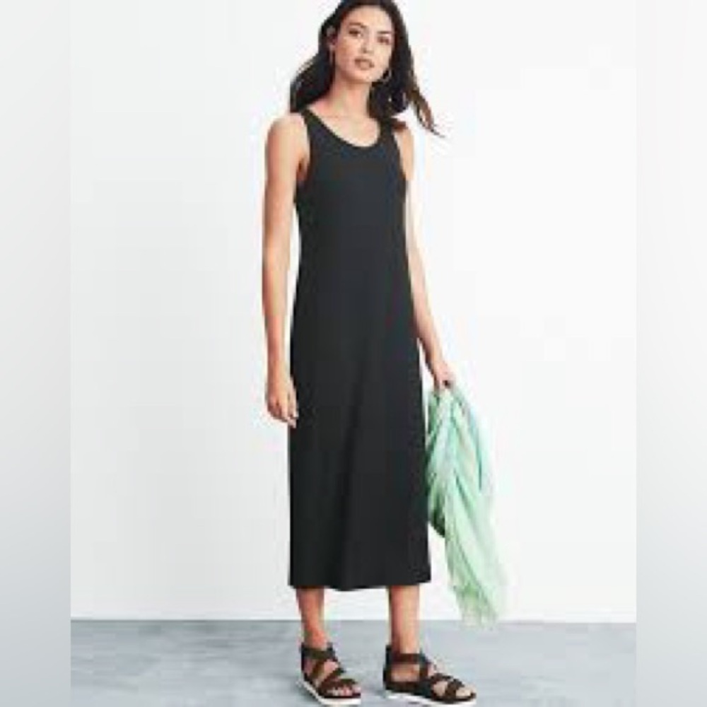 Eileen Fisher Dark Grey Organic Cotton Knit Maxi Dress SzSmall